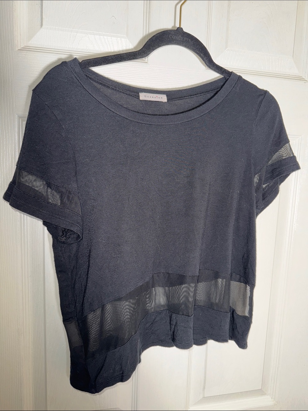 Occasion Black Cropped Tee with Sheer Bands